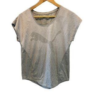 PUMA Grey & White Logo Cap Sleeve Cotton Crew Neck Short Sleeve Tee Shirt M